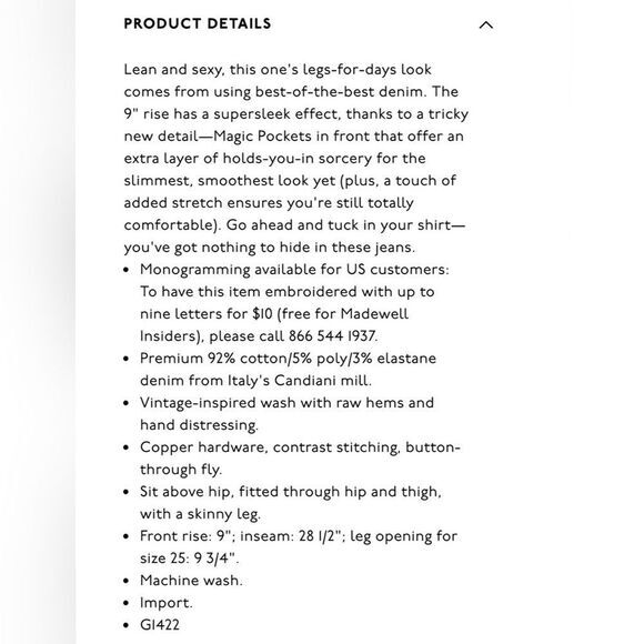 Madewell Jeans‎ 24 9” High Rise Skinny Button Through - Picture 7 of 8